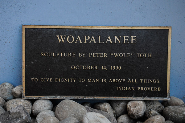 The original plaque, accompanying the Native American statue when it was installed in Brandon Park in 1990, has traveled with the chief to his new domain.