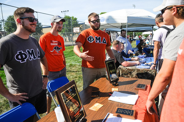 Espousing the values and benefits of Greek Life at Penn College are (from left) Phi Mu Delta's Steven A. Matuska, information technology: network specialist concentration; Ryan S. Bollinger, applied management; and Jordan D. Suter, manufacturing engineering technology.