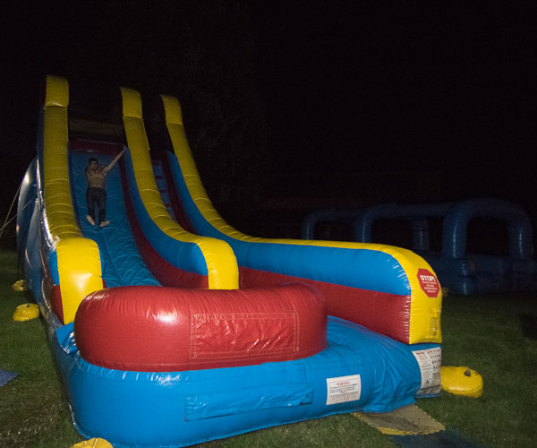 An inflatable water slide is just one of the awesome attractions.