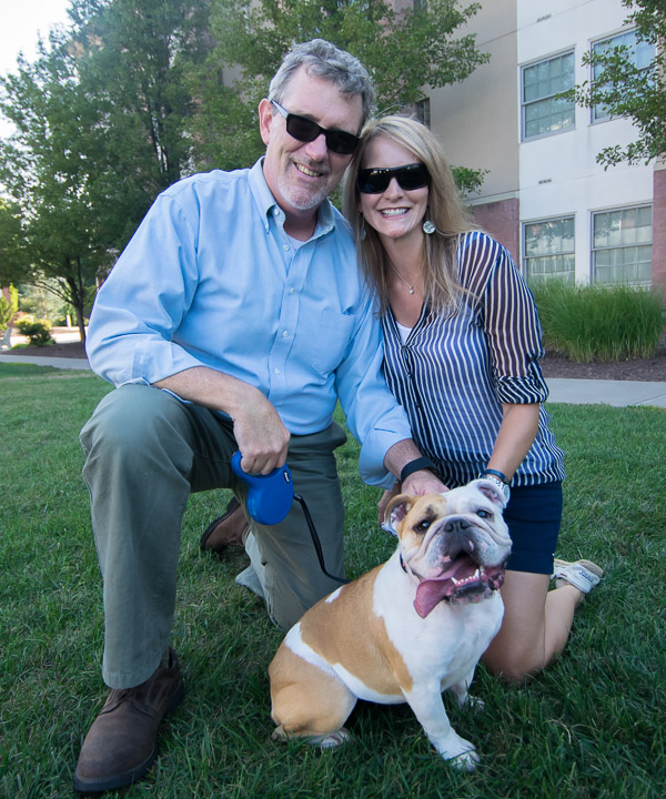 The Starkeys: Paul L., vice president for academic affairs/provost; Melissa and English bulldog Maggie