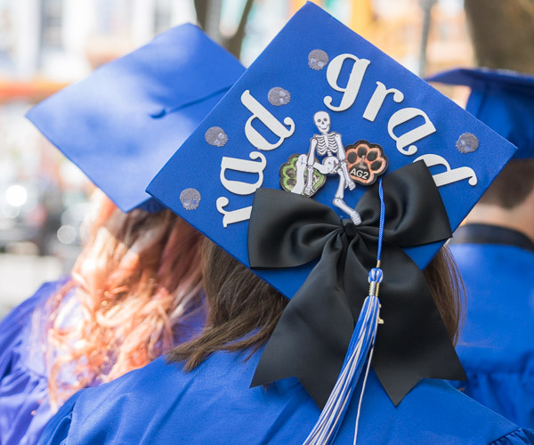 A radiography grad's cap cleverly holds double meaning.