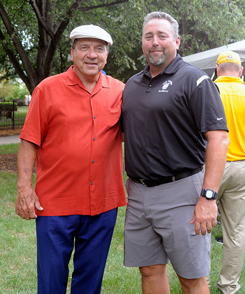 Wildcat baseball coach Chris Howard, also a former big-league catcher, reunites with Johnny Bench on campus Wednesday. The two played in the same foursome in a golf tournament as part of the 1986 Major League Baseball All-Star Game; Howard was a student at the University of Oklahoma.
