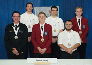 Penn College student Kyle T. Potts (back row, center), of Colver, recently won his second consecutive gold medal in Technical Drafting during the national SkillsUSA competition in Louisville, Ky.