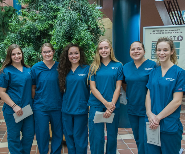 A group of dental hygiene students stand ready to greet guests to dedication. From left are Kirsta J. Ruble, of Mifflintown; Makayla M. Johnson, of New Oxford; Alexandra Petrizzi, of Langhorne; Chloe E. Pohlman, of Gardners; Katelyn A. Keefer, of Northumberland; and Abigail S. Way, of Montoursville.
