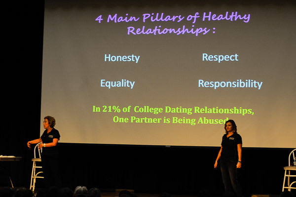 Joni Frater (left) and Esther Lastique trace the backbone of healthy relationships ...