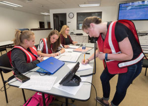 Students in Penn College’s emergency management technology major practice their future career roles at a City of Williamsport emergency operations center during a simulated tornado disaster.