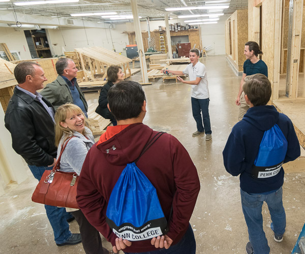 Among the many and varied campus labs available for tours were construction carpentry ...