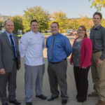 From left, Robb Dietrich, executive director of the Penn College Foundation; Jones Dairy Farm Culinary Scholarship recipient Robert E. Wood; Joe Moore, territory sales manager for Jones Dairy Farm; Kate Hunter, manager for Peak Sales & Marketing; and Chef Charles R. Niedermyer, instructor of baking and pastry arts and culinary arts and hospitality department head.