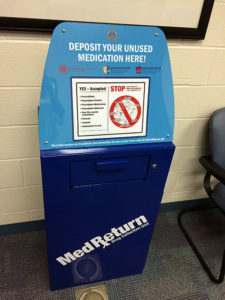 A pharmaceutical drop box in Penn College Health Services is a repository for medicine that is expired or no longer needed.