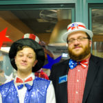Patriotically attired for the occasion are Dining Services' Zachary R. Althouse (left), also a student in electronics and computer engineering technology: robotics and automation emphasis, and Christopher R. Grove.