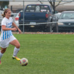 Tiffany L. Brown drives downfield to score Penn College's only goal.
