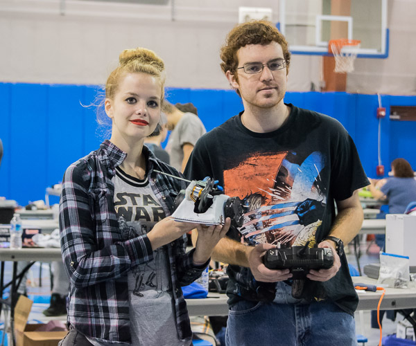 Plastics and polymer engineering technology students Mackenzie C. Force, of Muncy, and William N. Auman, of Turbotville, with their 