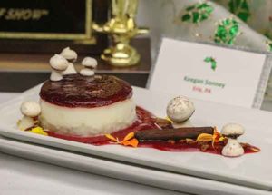 A plated dessert – “Flan in the Forest” made by baking and pastry arts student Keegan D. Sonney, of Erie – was named Best of Show winner at Pennsylvania College of Technology’s annual Food Show.