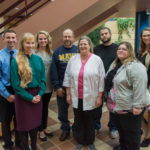 From left: students Neil A. Ebert II, of Catawissa; Alicia A. Brant, of Mifflinburg; and Alexandra R. Harriman, of Montoursville; chest-trauma patient Wayne Brooks, his wife, Dawn, and son Joel, a part-time instructor of nursing; and students Sarah E. King, of Milton, and Kelsey J. Maneval, of McAlisterville.