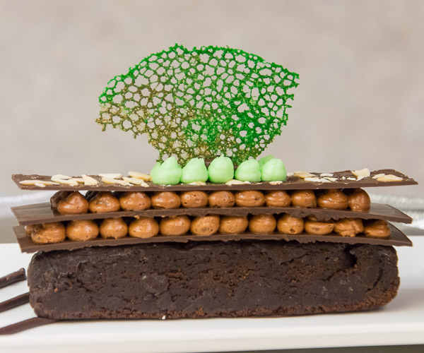 Judges awarded honorable mention to Natascha G. Santaella’s chocolate decadence cake. The cake is layered with chocolate-orange buttercream and chocolate squares, toasted almond bark and mint buttercream.