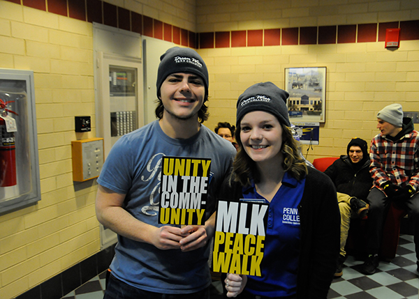 Teaming up in the Bush Campus Center for the day ahead are Nicholas V. Walker and Alexandra M. Lehman, both of Williamsport and both majoring in business administration: sport and event management concentration.