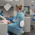 A Penn College dental hygiene student provides a cleaning in the Dental Hygiene Clinic, ATHS W227. 