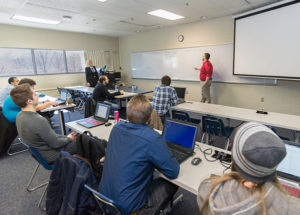 Students in the Support Center Procedures and Practices class at Penn College prepare for a public cybersecurity presentation, “Tech Savvy, Tech Smart.” The free event is scheduled for April 19 at 7 p.m. in the presentation room of the college’s Student & Administrative Services Center. The students will offer identity-protection tips and answer cybersecurity questions.