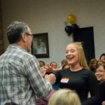Cydney L. Ginter, a legal assistant/paralegal major from Altoona – assuming a "Princess Leia" persona for the event – takes part in a spirited "Rock, Paper, Scissors" duel.