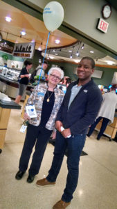 Janet L. Wool, Dining Services' assistant manager, receives birthday greetings from Shakeem J. Thomas, of Williamsport, an emergency management technology student.