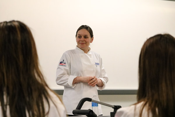 Gardner, ’11, shares with Foundations of Professional Cooking students how she navigated the transition from new Penn College grad to leadership roles in professional kitchens.