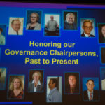 The leadership of Penn College Governance over the past three decades – 16 chairs from past to present – is depicted in a commemorative PowerPoint slide.