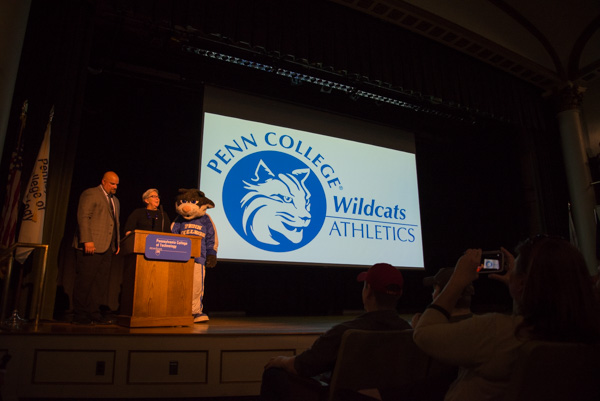 Director of Athletics John Vandevere, President Davie Jane Gilmour and the Wildcat prepare for the big unveiling! 