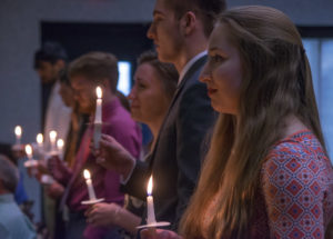 New members pledge to "uphold the purposes of Alpha Chi, striving to make its ideals my ideals in scholarship and in service."