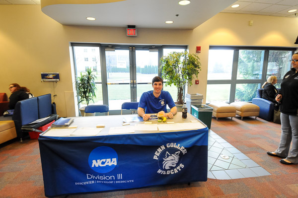 Wildcat men's basketball coach Ryan Callahan is among those on hand to introduce Open House attendees to the exciting world of NCAA Division III athletics at Penn College.