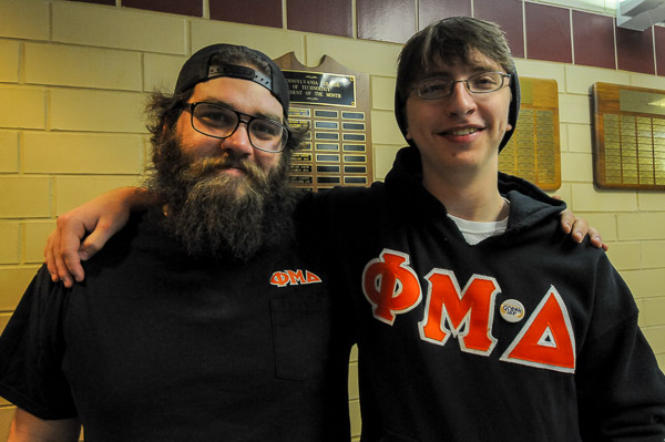 Phi Mu Delta brothers, in Greek Life solidarity, at the Campus Life Involvement Fair.