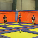 Worlds of fun intersect in trampoline dodgeball.