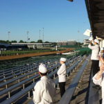 Students take photos at the iconic site, where they were hired to serve a weeklong internship by Levy Restaurants, which manages food operations at Churchill Downs. Levy representatives visited campus to conduct interviews with the students.