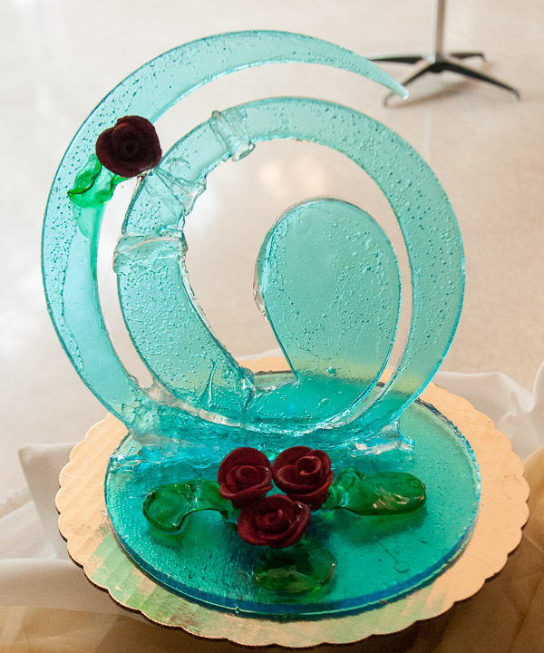 A sugar artpiece by Dunlap captures sunlight in the Keystone Dining Room.