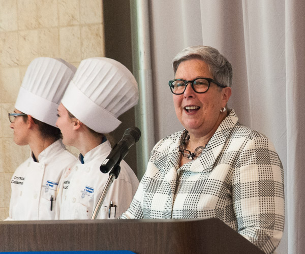 Gilmour introduces the baking and pastry arts students.