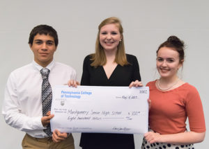 Montgomery Area High School students (from left) Oscar Garcia, Maddie Solano-LaForme and Zofina Fink were awarded $800 toward creation of hands-on space for career exploration.