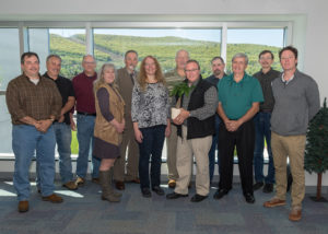 Contributors to the Telly Award-winning “Working Class: Build & Grow Green” episode of Penn College’s TV series with WVIA gather at the college. From left are Jon W. Hart, Todd S. Woodling, Andrew Bartholomay, Elaine J. Lambert, Michael A. Dincher, Dorothy J. Gerring, Richard M. Sarginger, Carl J. Bower, Bradley Q. Kishbaugh, Ken C. Kuhns, Richard C. Taylor and Christopher J. Leigh.
