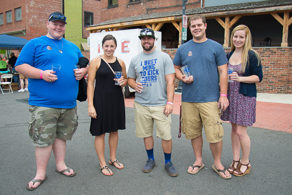 Ready to take on the tastings are (from left) Taylor L. Donahay, ’12 culinary arts technology; Chelsea A. Tice, ’16 radiography; Ethan T. Robbins, ’13 physical fitness specialist; and friends Michael Fox and Stephanie Fleming. 