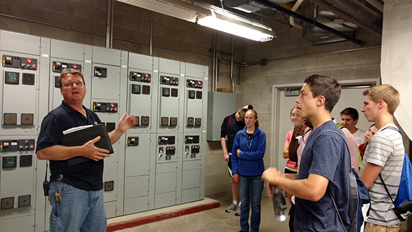 Budding architects learn about building controls from David P. Socha, Generals Services' HVAC supervisor and a part-time instructor in the School of Construction & Design Technologies.
