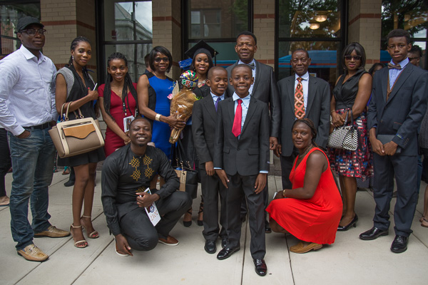Physician assistant grad Nnenna K. Uguru (center) of Philadelphia, is blessed with supportive family and friends.