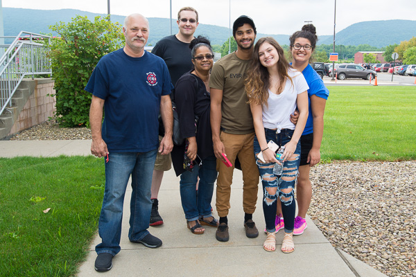 Jason A. Cafro enjoys move-in day with family and friends. The Stroudsburg freshman is enrolled in automotive technology: Mopar CAP emphasis. 