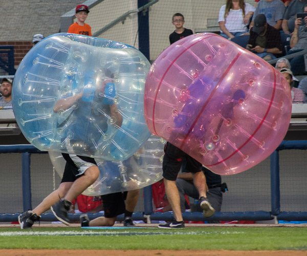 A bubble battle keeps fans entertained 'til play resumes.