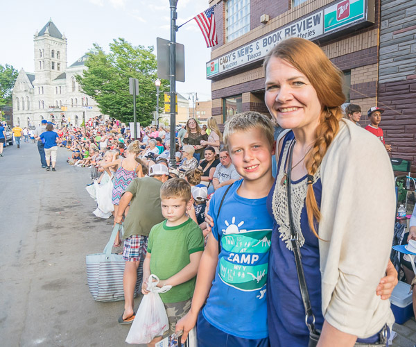 ... where parade-watchers included Deborah K. Peters, a graphic designer at the college, and son Jack.