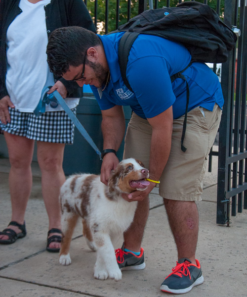 Connections Link Alexis J. Medero, a civil engineering technology   student from Levittown, shares a welcoming moment with Poppy (and   Carol J. Lugg, assistant dean of construction and design technologies).