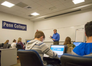Bruce A. Wehler, assistant professor of English-composition at Penn College – pictured during a Spring 2017 review session offered through Workforce Development & Continuing Education – will return this semester to help high school students prepare for SATs in advance of the Dec. 2 testing date.