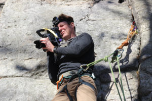 To film the climbers in action, Leigh scales a mountainside within the nature preserve, established in a section of the Appalachian Mountains, 90 miles north of New York City.