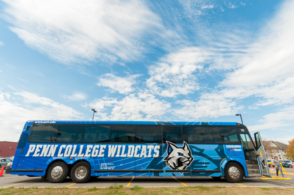 One of two Susquehanna Trailways-owned buses to bear the Penn College name catches more than a few eyes.