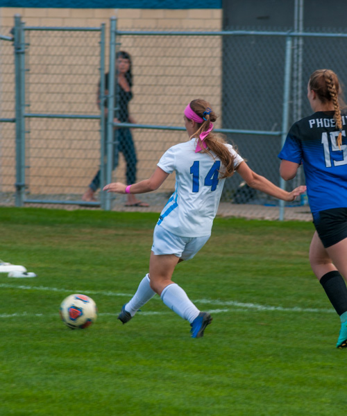 Tayla Derr, who assisted Hailee Hartman in one of the day's goals, exhibits winning ball control.