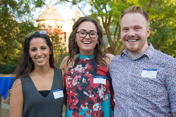 Reveling in a happy Homecoming are (from left) Nicole C. LoFurno, ’15, baking and pastry arts, and ’16, applied management; Katelyn A. Wertz, ’16, dental hygiene and ’17, dental hygiene: health policy and administration concentration; and Trevor I. Brandt, ’16, applied technology studies. 
