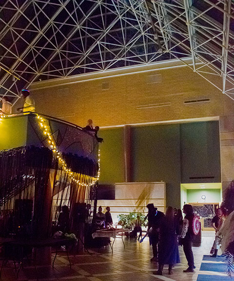 The ATHS atrium takes on a ghostly glow for Friday's Halloween dance.