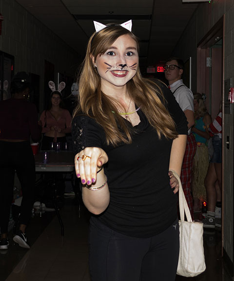 Amber L. Way, a pre-nursing major from Port Matilda, brings some purr to the party.